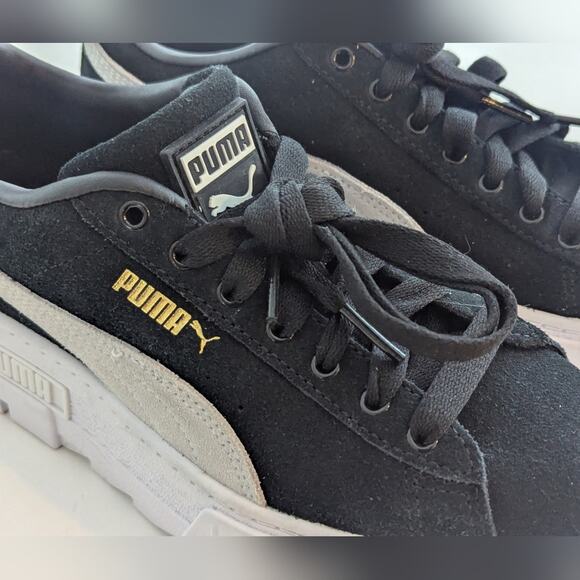 Puma Mayze Women's Chunky Platform Black White Leather Sneakers Trainer, Sz US 7 - Picture 5 of 10